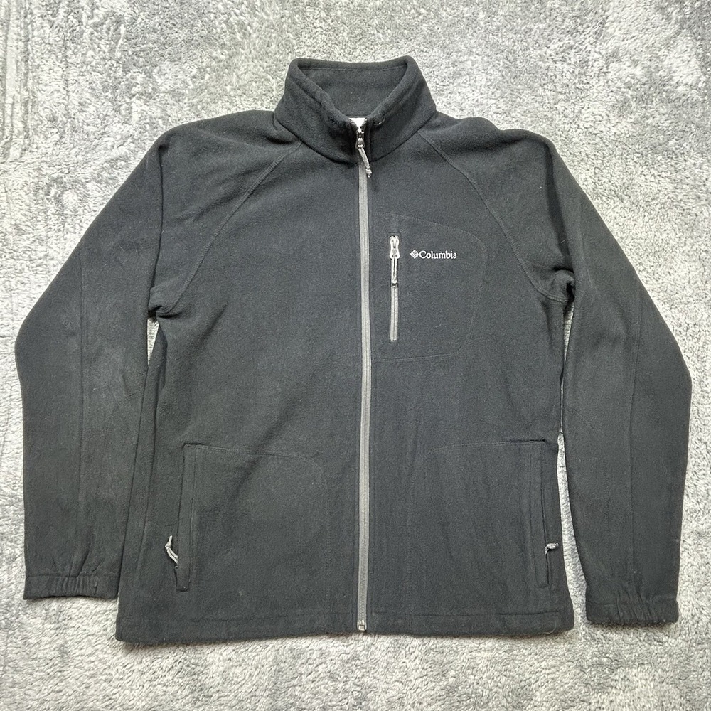 Columbia Fast Trek II Fleece Jacket Men's M Black Full Zip Pockets Outdoor EUC